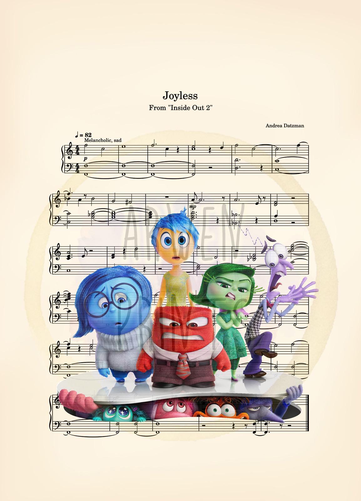 Inside Out 2 Disney Sheet Music Art Print - Inside Out Anxiety - Pixar Music Art - Disney Wall Decor - Kids Room Wall Art - Disney Nursery