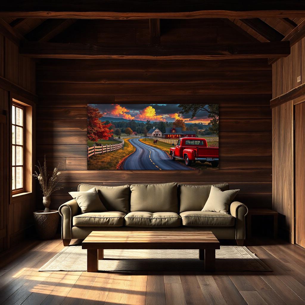 Rustic Country Farmhouse Wall Art - Autumn Landscape Print - Cozy Rural Home Scene - Fall Barn Wall Art - Country Living Wall Decor