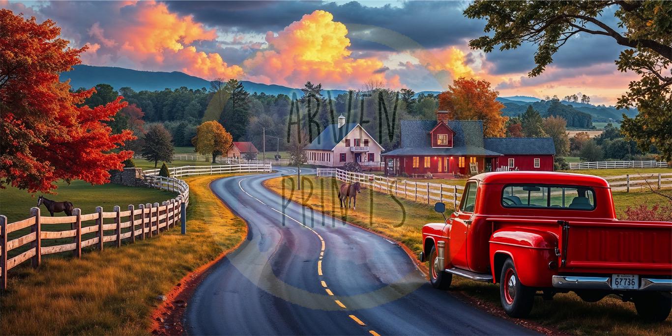 Rustic Country Farmhouse Wall Art - Autumn Landscape Print - Cozy Rural Home Scene - Fall Barn Wall Art - Country Living Wall Decor