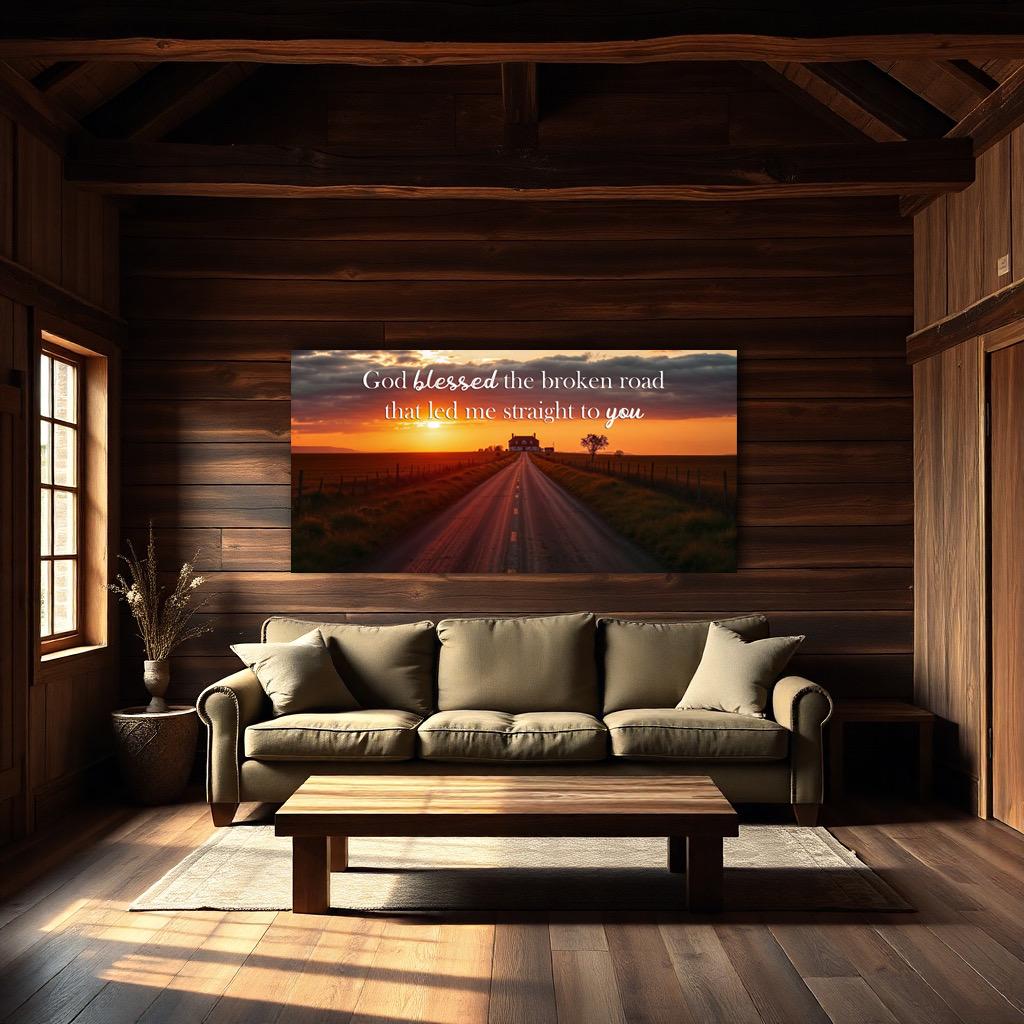 God Blessed the Broken Road Wall Art - Rustic Country Love Print - Wedding Decor - Romantic Sunset Landscape - Anniversary Gift - Wedding