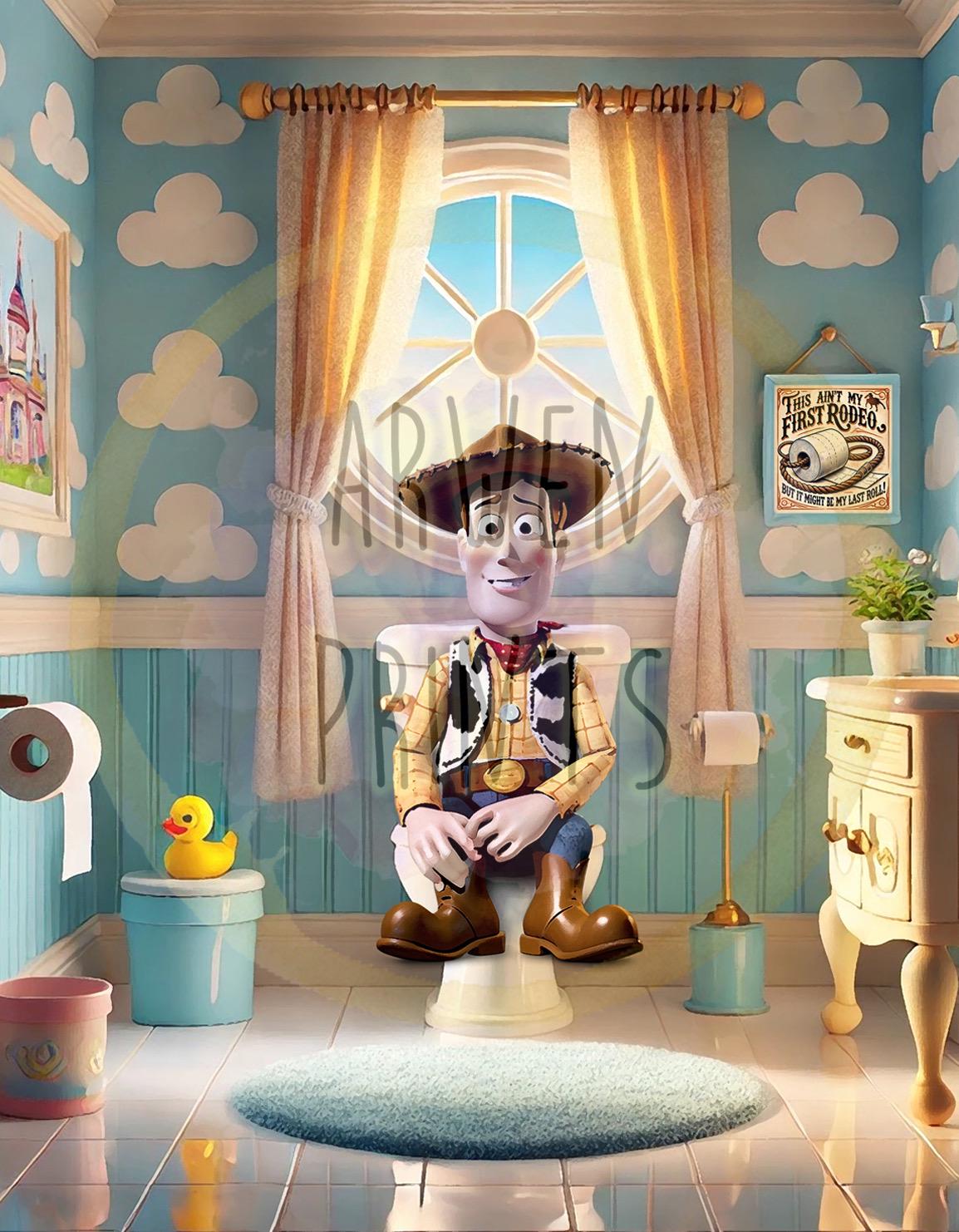 Toy Story Woody on Toilet Bathroom Art Print, Toy Story Bathroom Art, Funny Bathroom Print, Disney Bathroom Wall Art, Disney Bathroom Decor