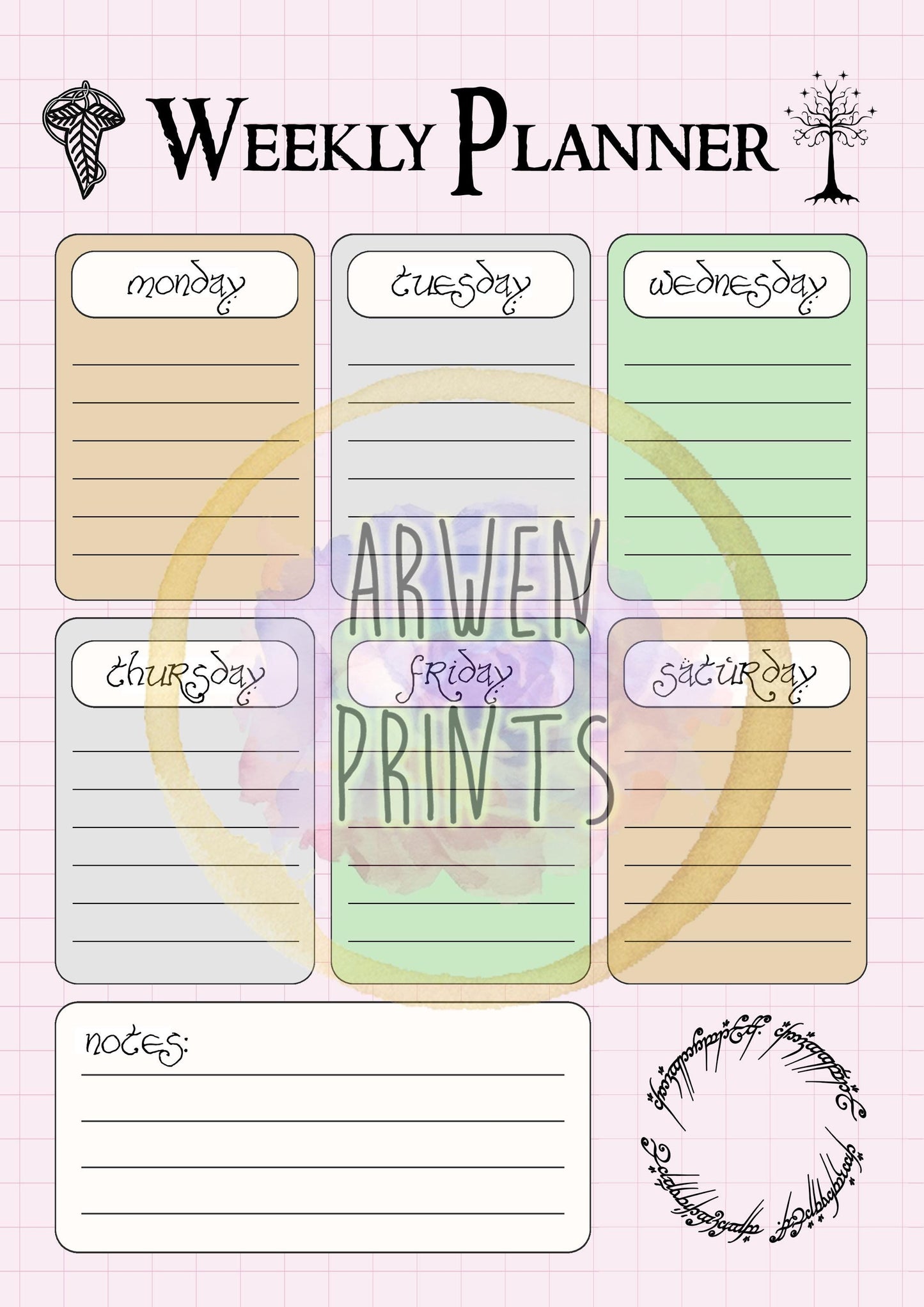 Lord of the Rings Weekly Planner - Digital Weekly Planner - Cool Digital Planner - Tolkien Themed Planner - Weekly Planner Instant Download