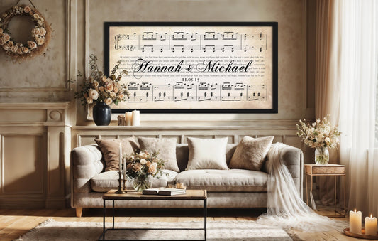 Personalized Wedding Song Lyric Canvas, Custom Music Sheet Wall Art, Romantic Anniversary Gift, Elegant Home Decor For Couples - Custom Song