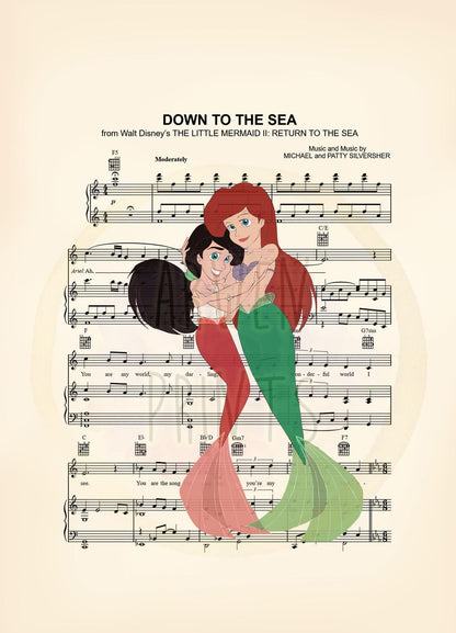 Little Mermaid 2 Ariel and Melody Down To The Sea Sheet Music Art Print