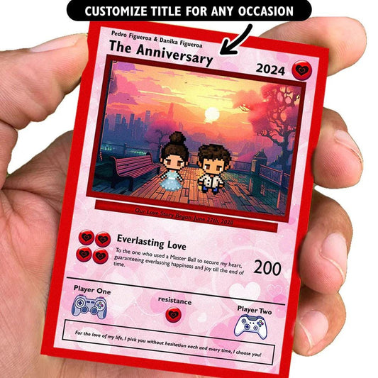 Custom Pixel Art Love Card - Personalized Anniversary Gift - Gamer Couple Gift - Retro Video Game Style Trading Card - Valentine’s Gift
