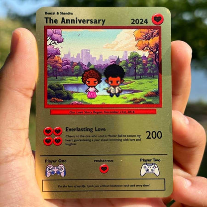 Custom Pixel Art Love Card - Personalized Anniversary Gift - Gamer Couple Gift - Retro Video Game Style Trading Card - Valentine’s Gift