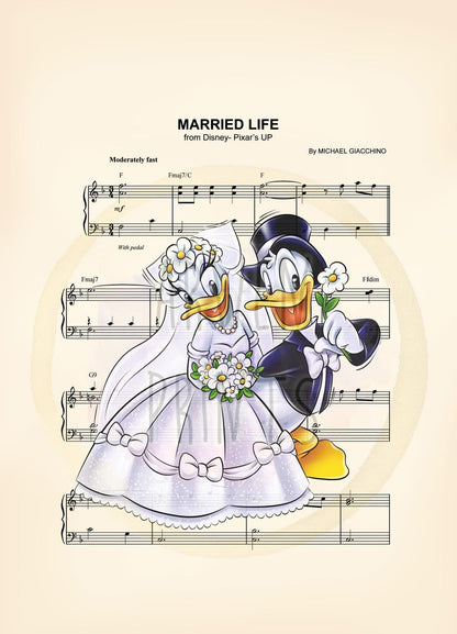Donald Duck and Daisy Duck Wedding - Married Life  - Donald and Daisy Married - Disney Sheet Music Art - Disney Wedding Sheet Music Wall Art — Disney Gift for Music Lovers