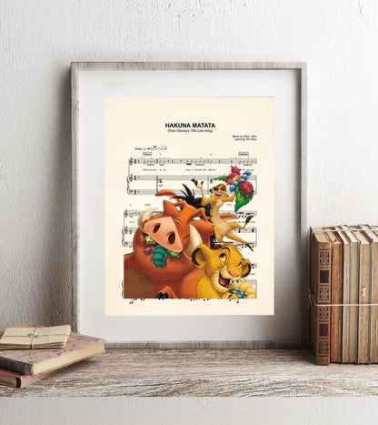 Lion King Young Simba Timon and Pumba Hakuna Matata Sheet Music Art Print