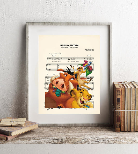 Lion King Young Simba Timon and Pumba Hakuna Matata Sheet Music Art Print