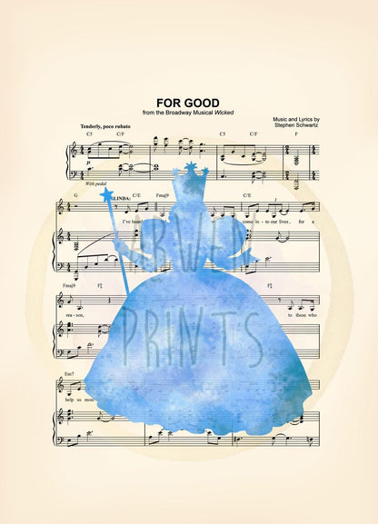 Wicked For Good Glinda Watercolor Sheet Music Art Print