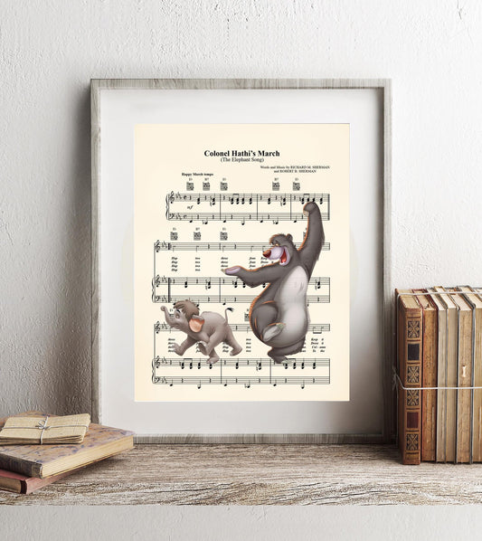 The Jungle Book Baloo and Hathi Jr Colonel Hathi’s March Sheet Music Wall Art — Disney Gift for Music Lovers