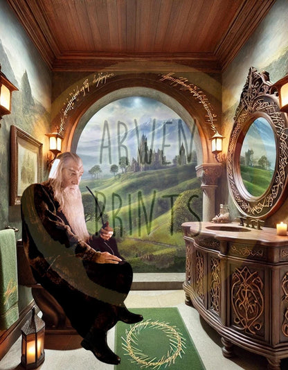 Lord of the Rings Gandalf Bathroom Wall Art, LotR Bathroom Art, Funny Bathroom Print, Funny Bathroom Decor, Gandalf Bathroom Wall Decor — Disney Wall Art Gift