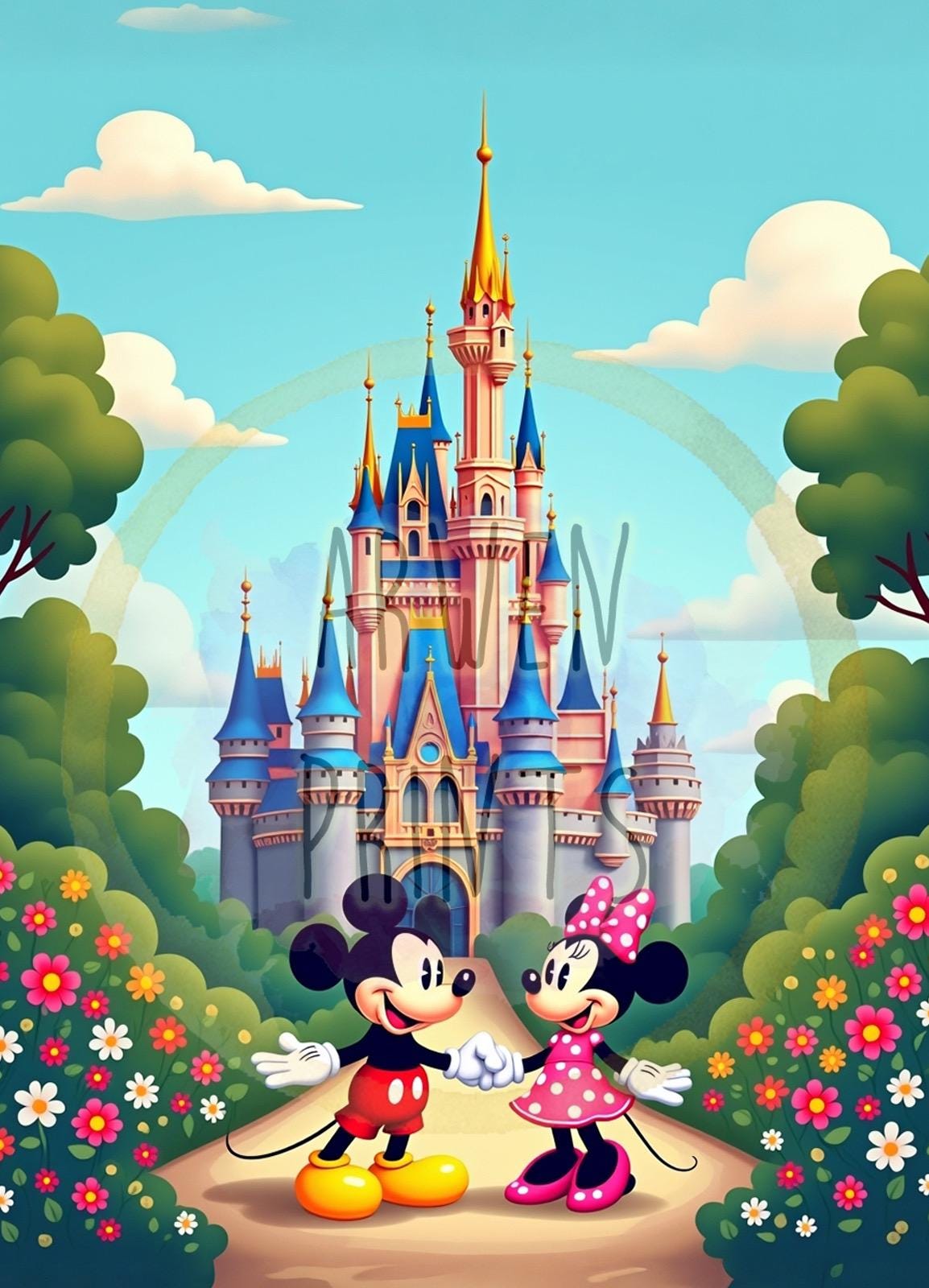 Mickey and Minnie Disney Castle Art Print