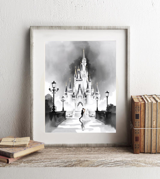Disney Castle Wedding Print - Cinderella Wedding Castle Art - Elegant Wall Decor - Romantic Wedding Print - Couple’s Gift - Bridal Gift