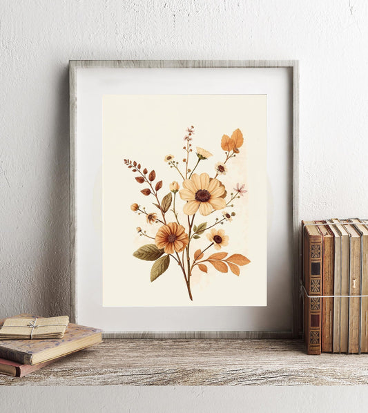 Vintage Wildflower Botanical Print - Rustic Floral Wall Art - Neutral Aesthetic Decor - Cottagecore Nature Illustration - Vintage Flower Art