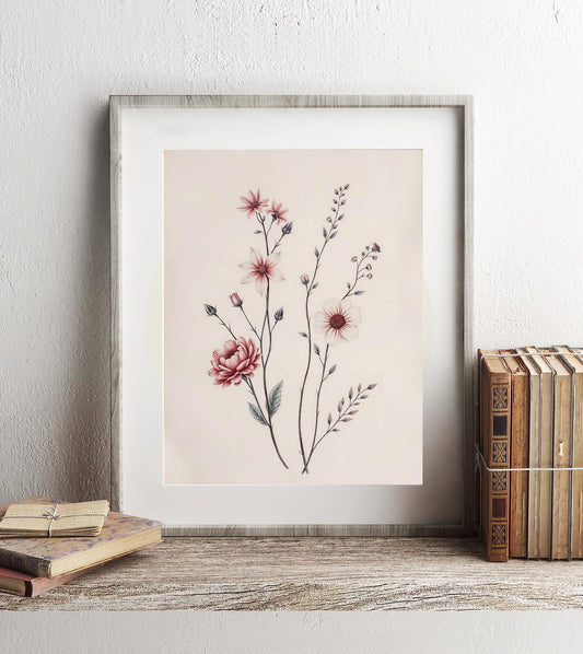 Minimalist Botanical Print - Delicate Wildflower Illustration - Elegant Floral Wall Art - Soft Cottagecore Decor - Vintage Plant Art