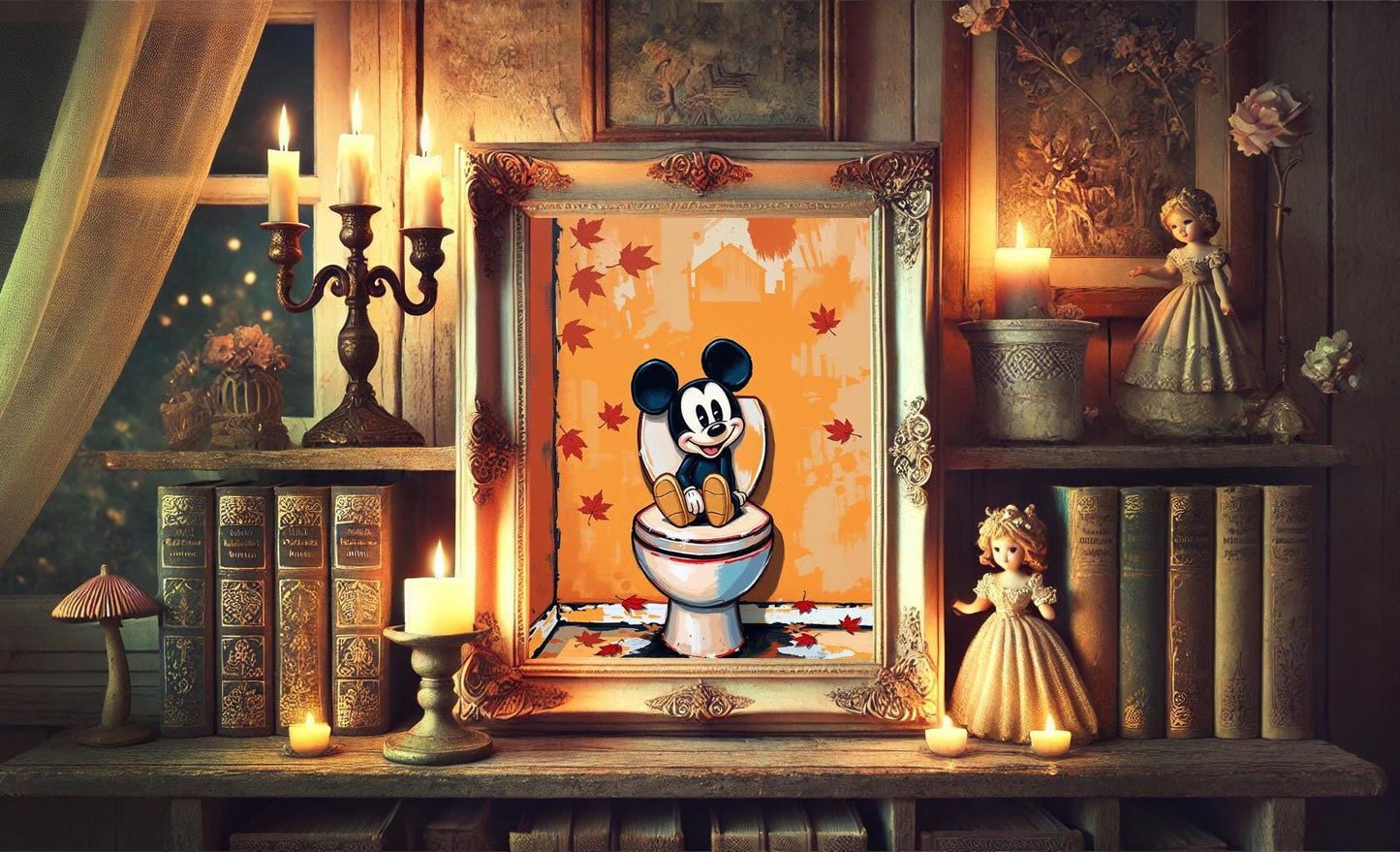 Disney Mickey Mouse Autumn Bathroom Wall Art, Mickey Bathroom Art, Funny Bathroom Print, Funny Bathroom Decor, Disney Bathroom Wall Art