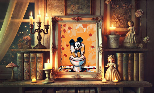 Disney Mickey Mouse Autumn Bathroom Wall Art, Mickey Bathroom Art, Funny Bathroom Print, Funny Bathroom Decor, Disney Bathroom Wall Art