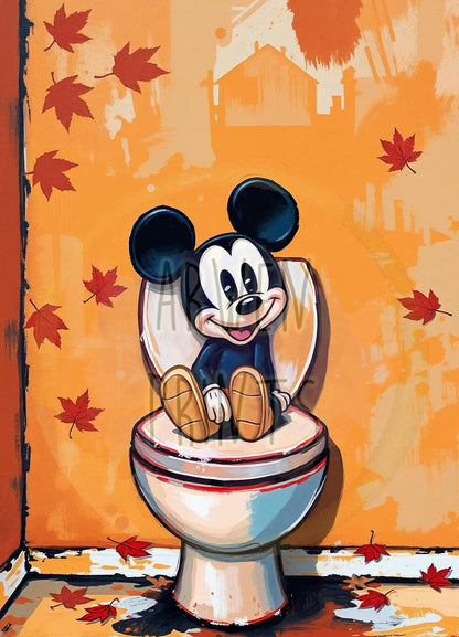 Disney Mickey Mouse Autumn Bathroom Wall Art, Mickey Bathroom Art, Funny Bathroom Print, Funny Bathroom Decor, Disney Bathroom Wall Art