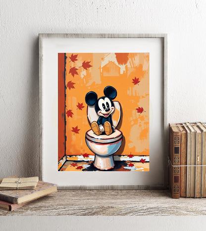 Disney Mickey Mouse Autumn Bathroom Wall Art, Mickey Bathroom Art, Funny Bathroom Print, Funny Bathroom Decor, Disney Bathroom Wall Art