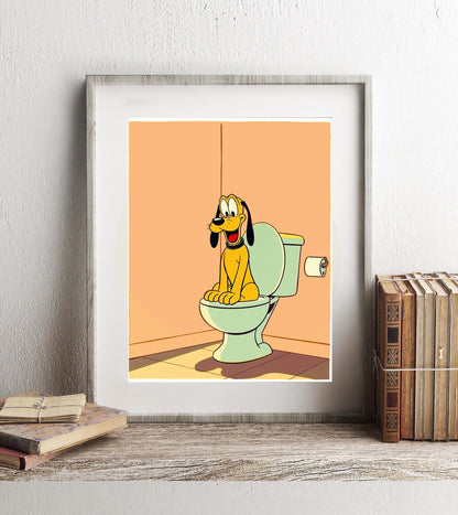 Disney Pluto Linocut Bathroom Wall Art, Mickey Bathroom Art, Funny Bathroom Print, Funny Bathroom Decor, Disney Bathroom Wall Art, Pluto