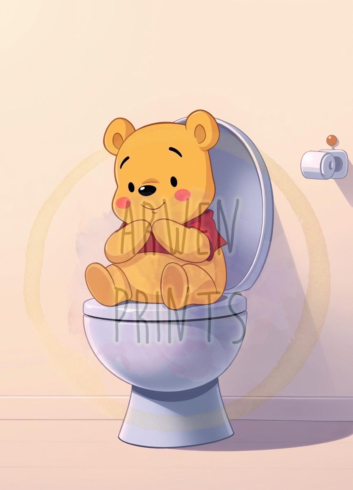 Winnie the Pooh on Toilet Anime Bathroom Art Print, Pooh Bathroom Art, Cute Bathroom Print, Funny Bathroom Decor, Pooh Bathroom Wall Decor