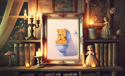 Winnie the Pooh on Toilet Anime Bathroom Art Print, Pooh Bathroom Art, Cute Bathroom Print, Funny Bathroom Decor, Pooh Bathroom Wall Decor