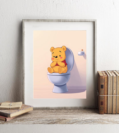 Winnie the Pooh on Toilet Anime Bathroom Art Print, Pooh Bathroom Art, Cute Bathroom Print, Funny Bathroom Decor, Pooh Bathroom Wall Decor