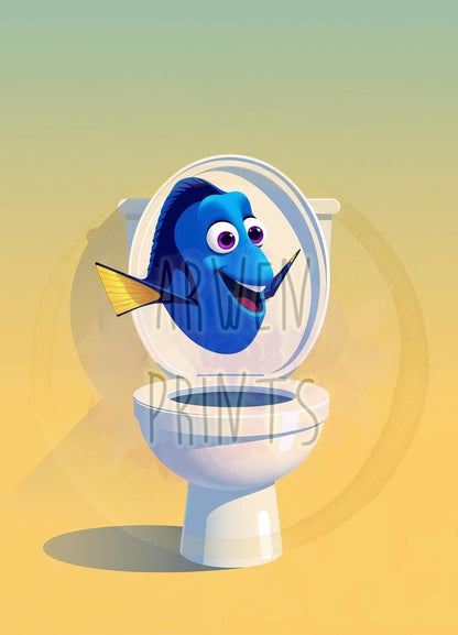 Dory Finding Nemo Out of Toilet Bathroom Art Print, Dory Bathroom Art, Cute Bathroom Print, Funny Bathroom Decor, Dory Bathroom Wall Decor