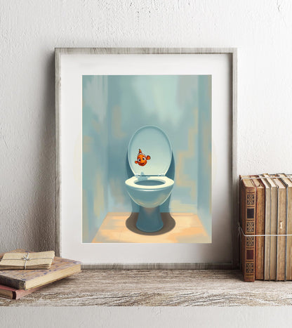 Finding Nemo Out of Toilet Bathroom Art Print, Nemo Bathroom Art, Cute Bathroom Print, Funny Bathroom Decor, Finding Nemo Bathroom Wall Art