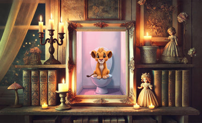 Lion King Simba on Toilet Bathroom Art Print, Simba Bathroom Art, Cute Bathroom Print, Funny Bathroom Decor, Lion King Bathroom Wall Decor
