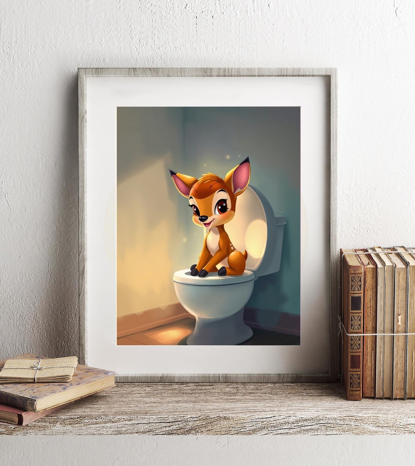 Bambi on Toilet Bathroom Art Print, Bambi Bathroom Art, Cute Bathroom Print, Disney Bathroom Art, Bambi Bathroom Wall Art, Disney Bathroom