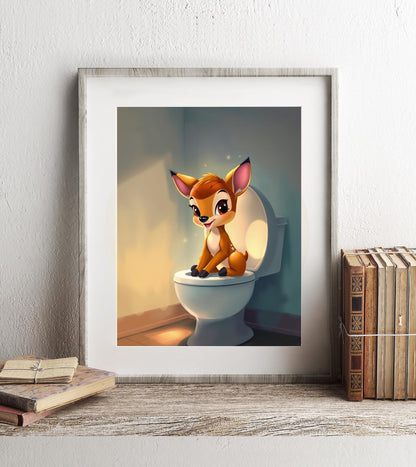 Bambi on Toilet Bathroom Art Print, Bambi Bathroom Art, Cute Bathroom Print, Disney Bathroom Art, Bambi Bathroom Wall Art, Disney Bathroom