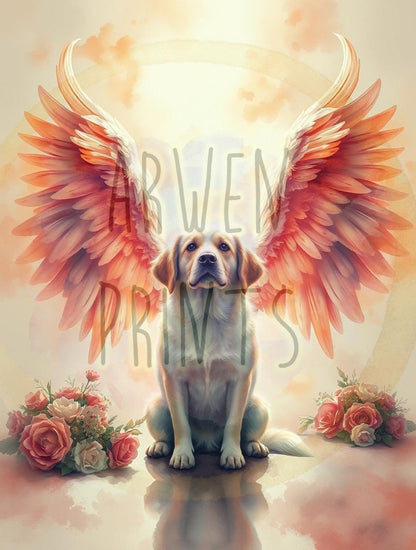 Custom Pet Memorial Portrait Canvas, Angel Wings Rainbow Bridge Wall Art, Dog Cat Tribute