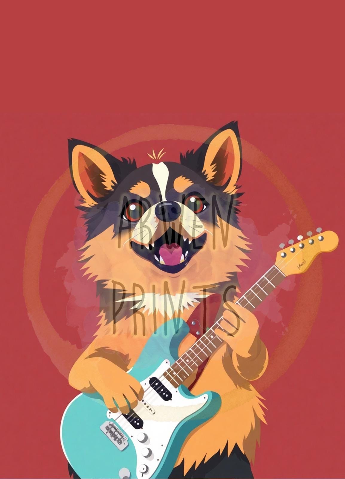 Custom Rock Star Pet Portrait - Personalized Musician Dog Art - Funny Pet Print - Cool Guitar Dog Print - Custom Pet Music Illustration Art