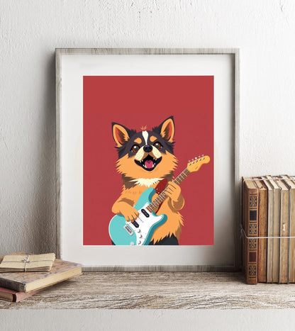 Custom Rock Star Pet Portrait - Personalized Musician Dog Art - Funny Pet Print - Cool Guitar Dog Print - Custom Pet Music Illustration Art