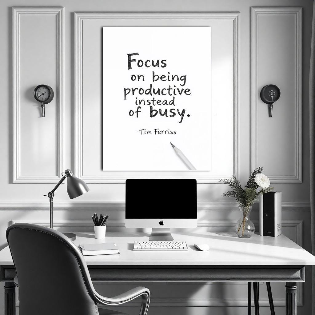 Focus on Being Productive Instead of Busy - Tim Ferriss Quote Print - Entrepreneur Mindset Wall Art - Productivity Office Decor - Motivation