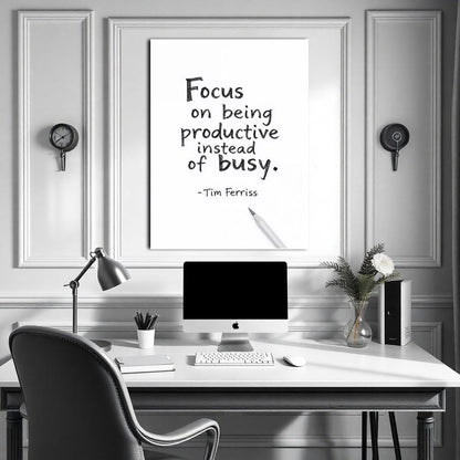 Focus on Being Productive Instead of Busy - Tim Ferriss Quote Print - Entrepreneur Mindset Wall Art - Productivity Office Decor - Motivation