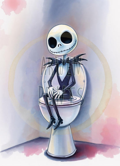 Nightmare Before Christmas Jack Skellington on Toilet Bathroom Art Print, Jack Skellington Bathroom Art, Jack Skellington Bathroom Decor — Disney Wall Art Gift