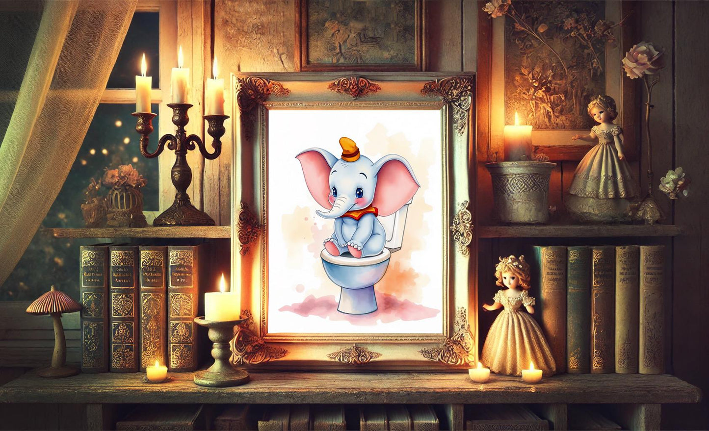Dumbo on Toilet Bathroom Art Print, Dumbo Bathroom Art, Cute Disney Bathroom Decor, Disney Bathroom Wall Art, Dumbo Bathroom Wall Art