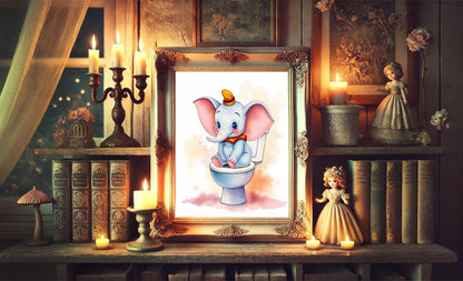 Dumbo on Toilet Bathroom Art Print, Dumbo Bathroom Art, Cute Disney Bathroom Decor, Disney Bathroom Wall Art, Dumbo Bathroom Wall Art