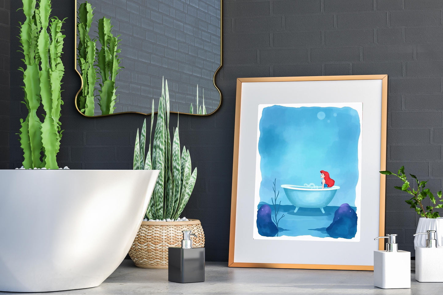Little Mermaid Ariel in Bathtub Bathroom Art Print - Disney Bathroom Wall Decor - Cute Bathroom Art - Ariel Bathroom Wall Art - Mermaid Art