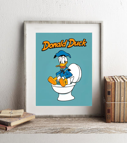 Donal Duck on Toilet Bathroom Art Print - Disney Bathroom Wall Decor - Cute Bathroom Art - Donald Duck Bathroom Wall Art - Kids Bathroom Art