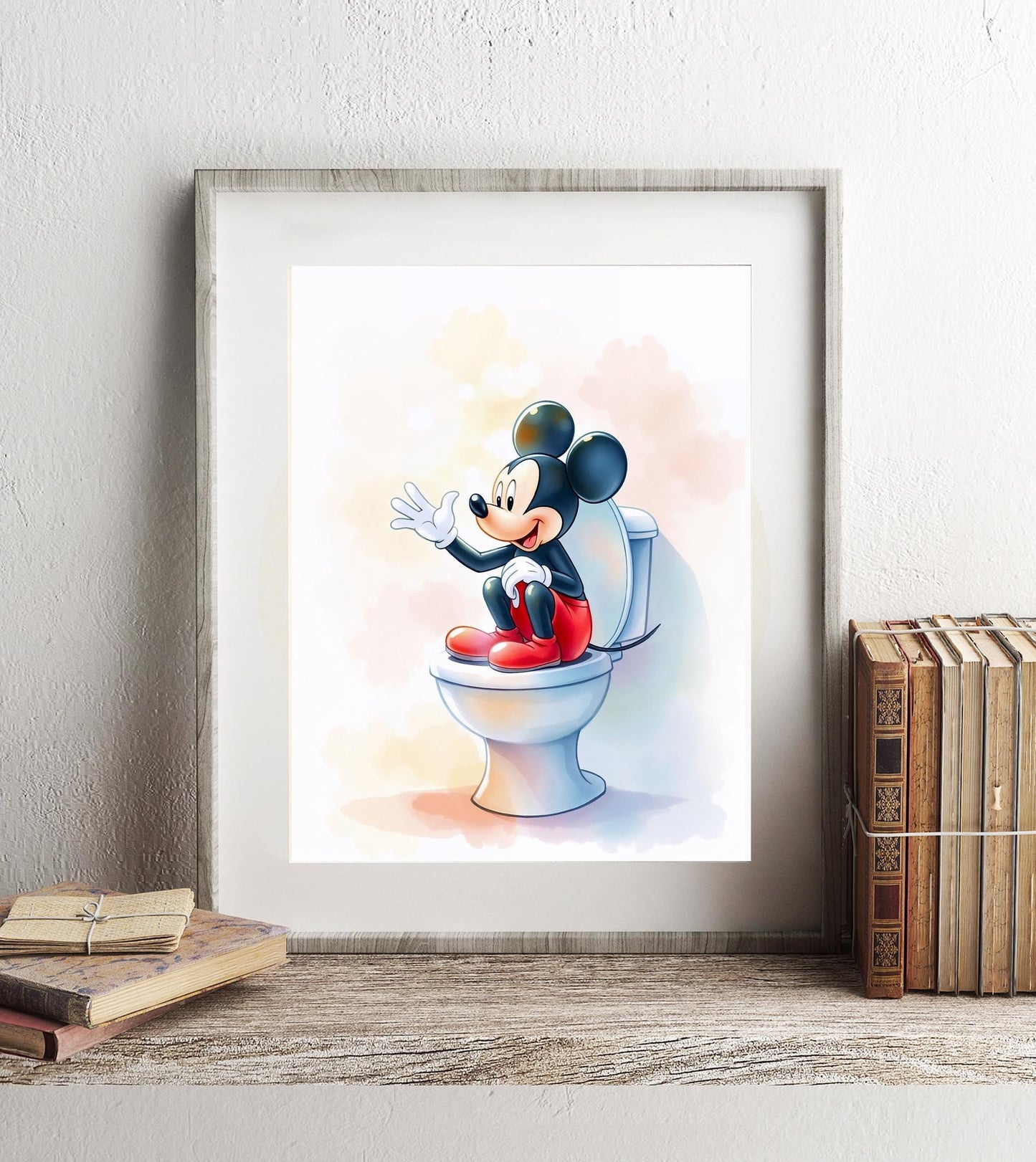 Disney Mickey Mouse Bathroom Wall Art, Mickey Bathroom Art, Cute Bathroom Print, Funny Bathroom Decor, Disney Watercolor Bathroom Wall Art