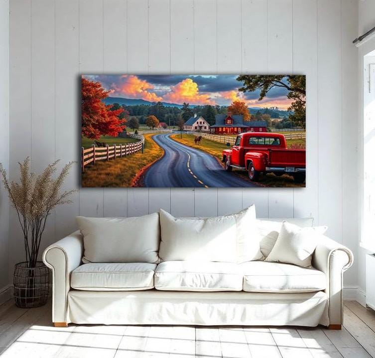 Rustic Country Farmhouse Wall Art - Autumn Landscape Print - Cozy Rural Home Scene - Fall Barn Wall Art - Country Living Wall Decor