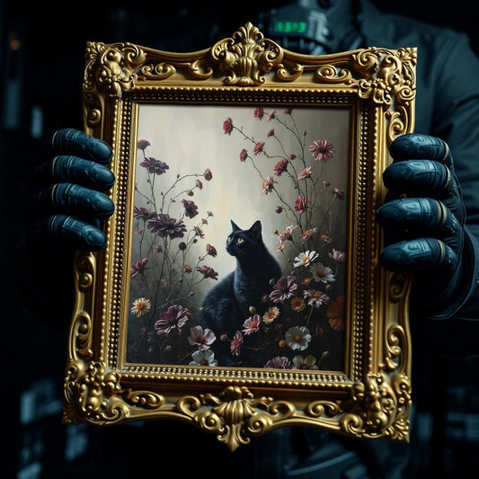 Art Nouveau Black Cat with Floral Accents - Printable Wall Art For Cat Lovers - Dark Cottagecore - Dark Academia - Botanical Cat Art