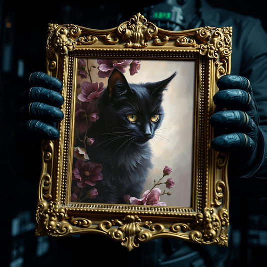 Art Nouveau Black Cat with Wild Roses - Anemones - Printable Wall Art For Cat Lovers - Dark Cottagecore - Dark Academia - Botanical Cat Art