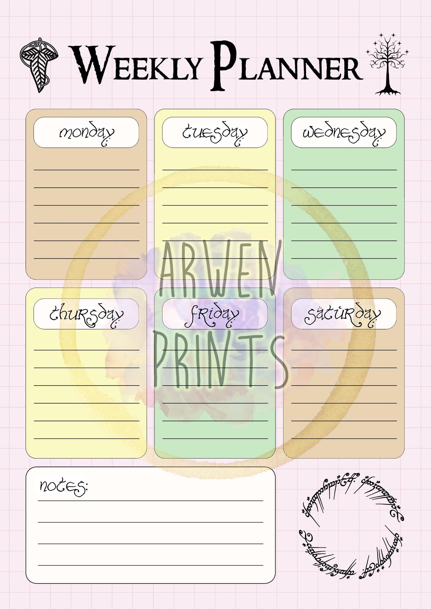 Lord of the Rings Weekly Planner - Digital Weekly Planner - Cool Digital Planner - Tolkien Themed Planner - Weekly Planner Instant Download