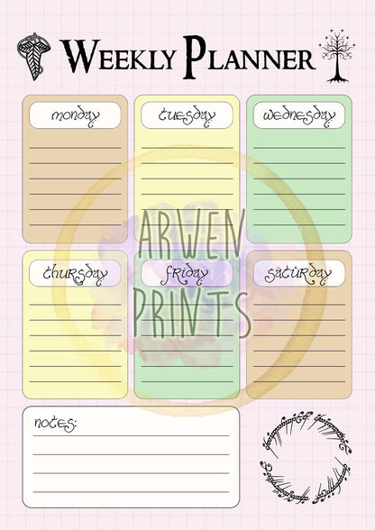 Lord of the Rings Weekly Planner - Digital Weekly Planner - Cool Digital Planner - Tolkien Themed Planner - Weekly Planner Instant Download