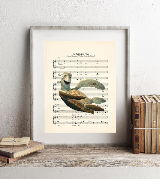 Finding Nemo Crush Go With The Flow Sheet Music Wall Art — Disney Gift for Music Lovers